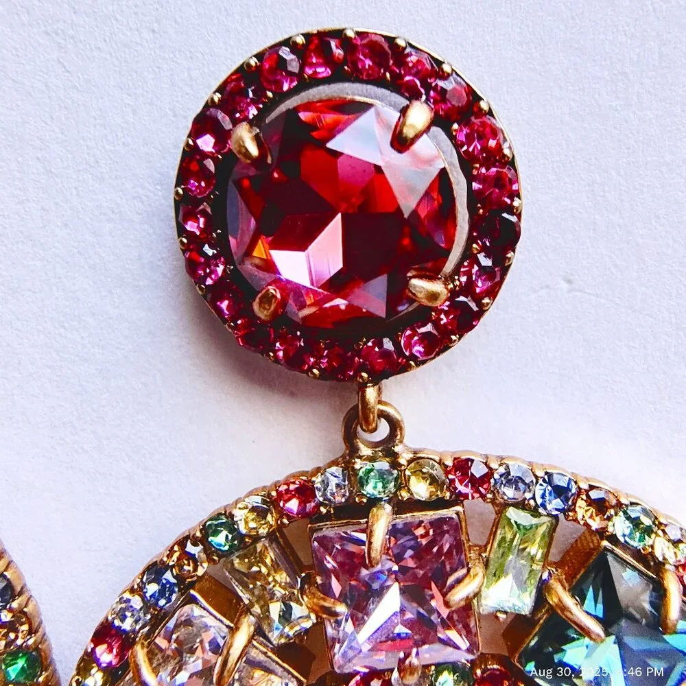 J.CREW RAINBOW CRYSTAL COCKTAIL EARRINGS - Picture 4 of 10